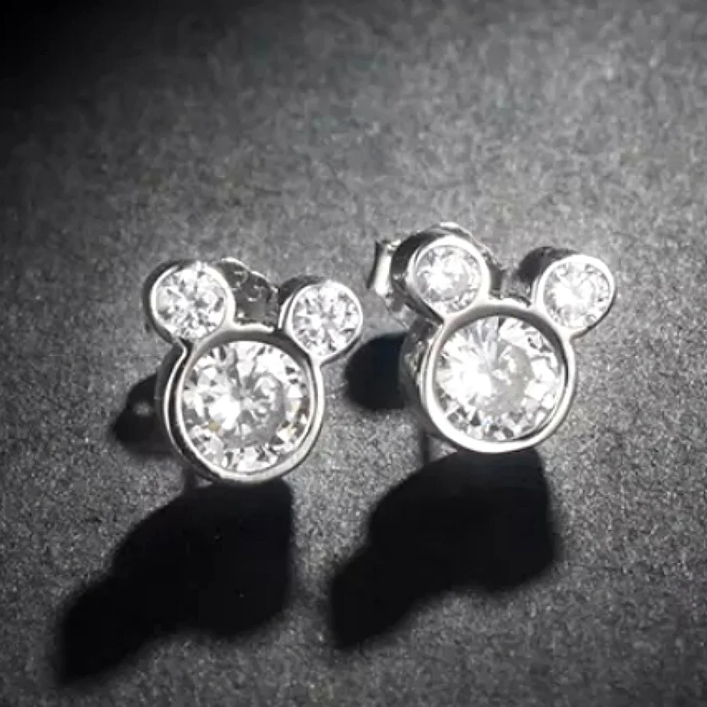 Dainty Mickey Head Silver Stud Earrings Earrings w gift box